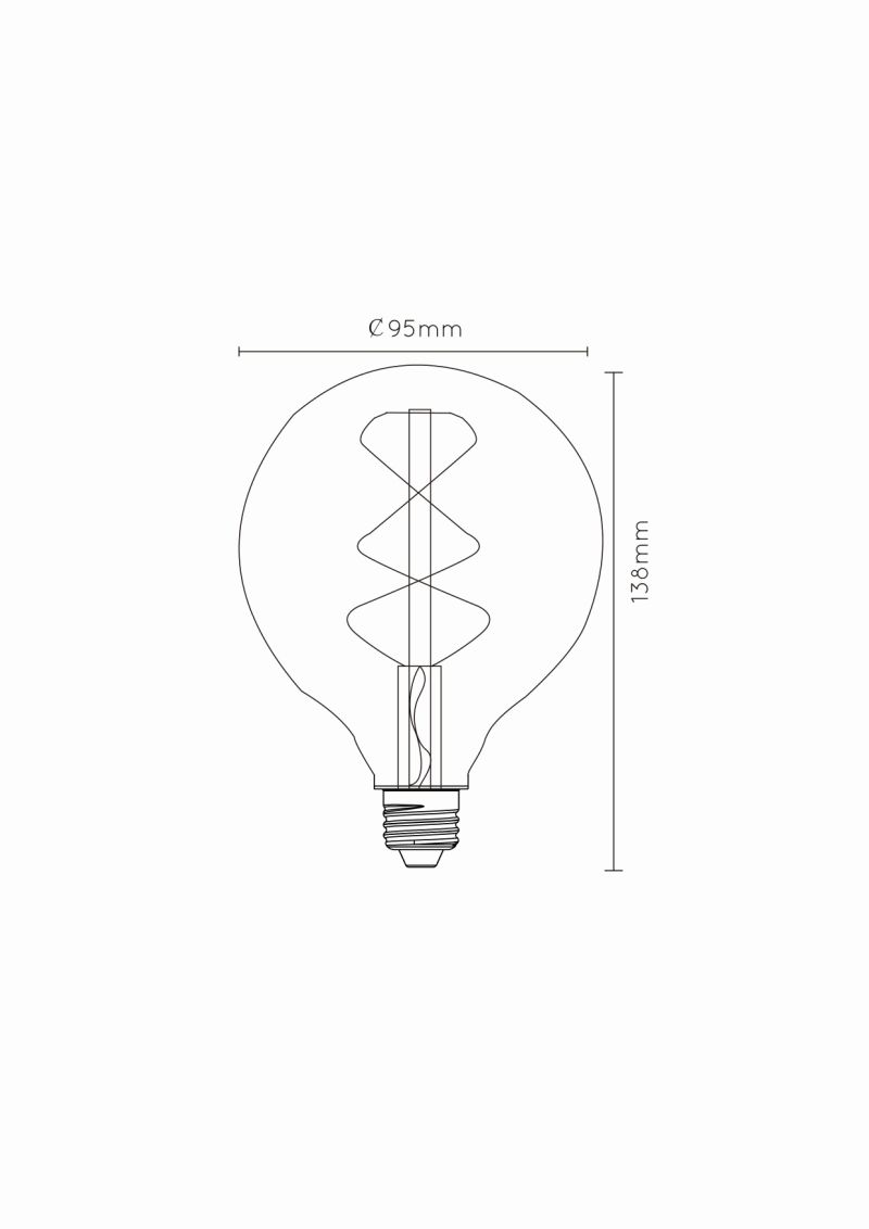 Lucide G95 - Vláknová žiarovka - Ø 9,5 cm - LED Rozm. - E27 - 1x5W 2200K - Jantárová
